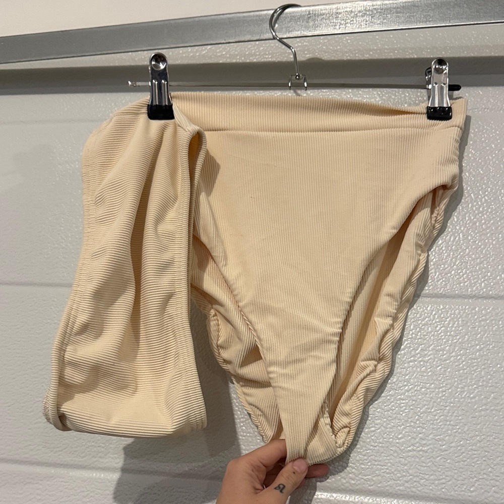 Women’s high waist + Bandeau Cream swim suit